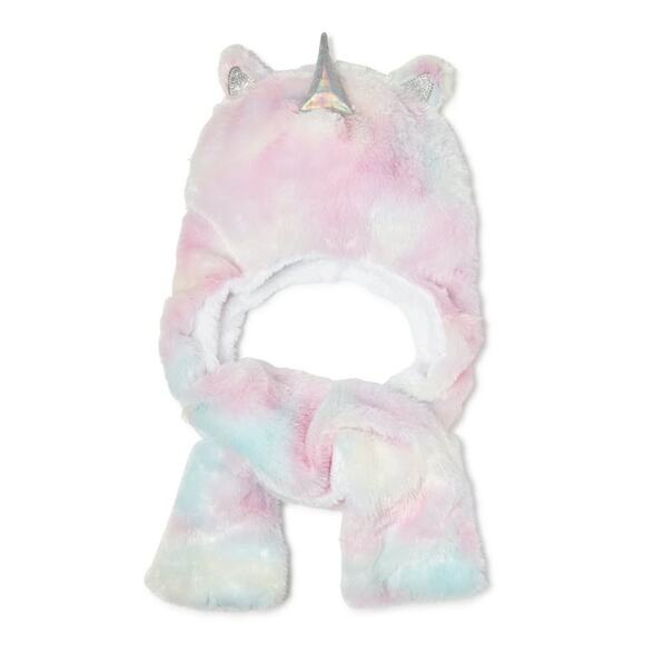 Soft  Cute Girls Unicorn Hood Scarf Gloves - Picture 1 of 6